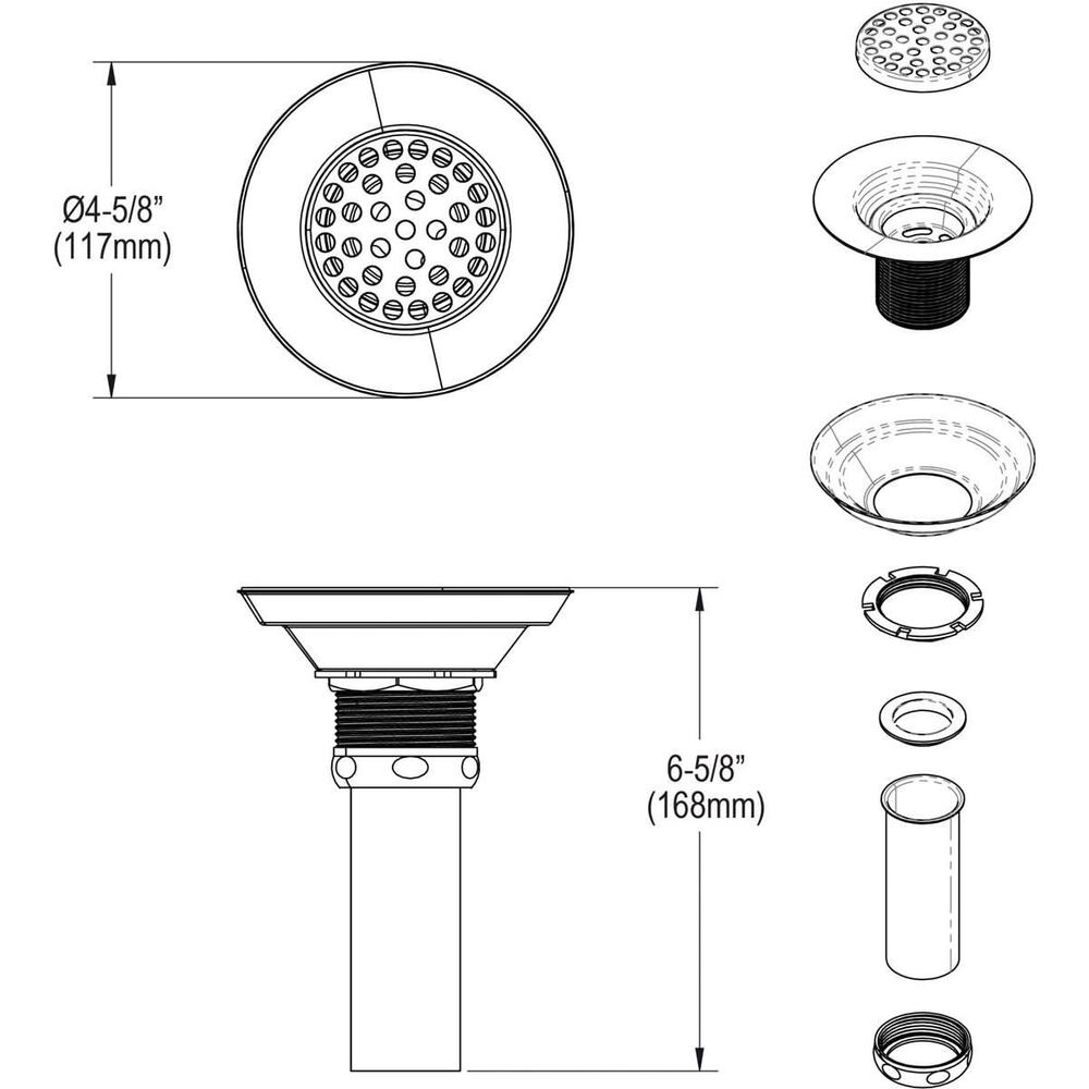 Elkay LK18 Brass Drain Fitting with Perforated 3" Grid Strainer - Chrome - Picture 2 of 6